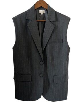 Ronny Kobo Torn Oaklyn Oversized Pinstripe Vest In Charcoal Gray Size S